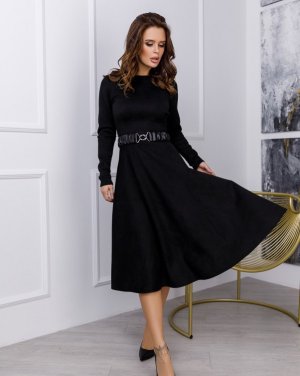 Чорне замшеве приталене плаття класичного крою - 8575550 - SvitStyle