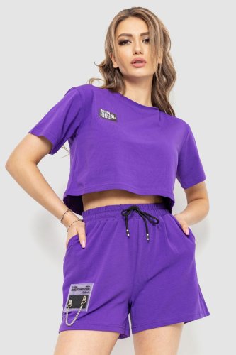 Костюм жіночий повсякденний футболка+шорти, колір фіолетовий, 198R121 - SvitStyle