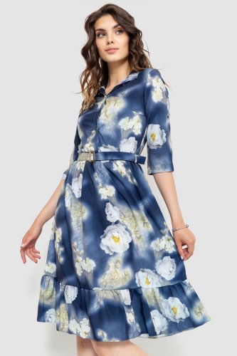 Сукня з квітковим принтом, колір синьо-сірий, 230R040-6 - SvitStyle