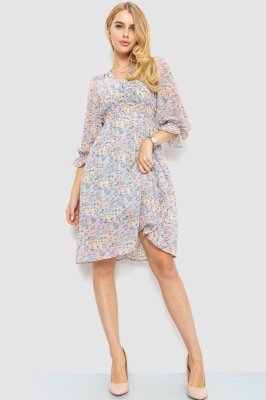 Сукня шифонова з квітковим принтом, колір молочно-персиковий, 214R6112-1 - SvitStyle