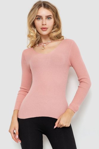 Кофта жіноча в рубчик, колір світло-рожевий, 204R037 - SvitStyle