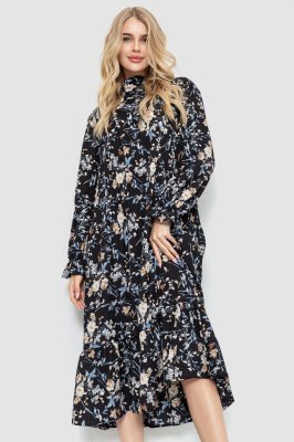 Сукня вільного крою з квітковим принтом, колір чорно-бежевий, 204R201 - 8577231 - SvitStyle