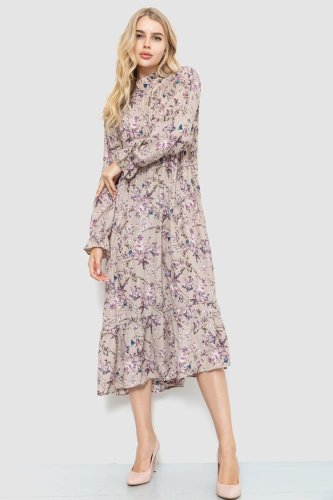 Сукня вільного крою з квітковим принтом, колір мокко, 204R201 - SvitStyle