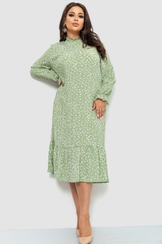 Сукня шифонова з принтом, колір оливковий, 204R201-1 - SvitStyle