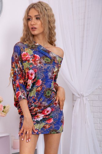 Міні-сукня в квітковий принт, синього кольору, 167R105-10 - SvitStyle