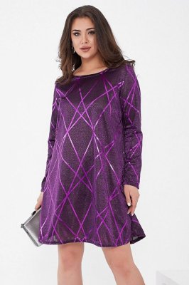 Коротка жіноча сукня, фіолетового кольору, з люрексу, 153R4052 - 8577318 - SvitStyle