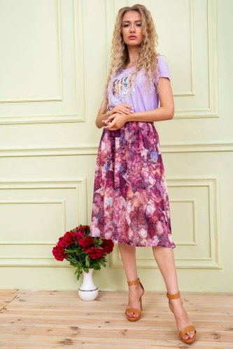 Літня сукня міді, бузкового кольору в принт, 119R0419 - SvitStyle