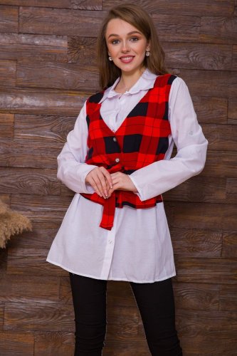 Жіноча сорочка з декором, біло-червоного кольору, 119R321 - SvitStyle