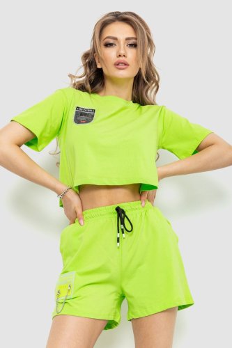 Костюм жіночий повсякденний футболка+шорти, колір салатовий, 198R2011 - SvitStyle