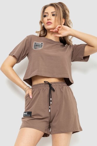 Костюм жіночий повсякденний футболка+шорти, колір коричневий, 198R2011 - SvitStyle