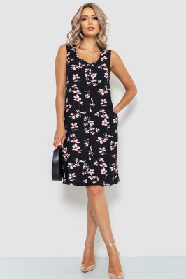 Сукня-халат жіночий з квітковим принтом на ґудзиках, колір чорний, 102R349 - SvitStyle