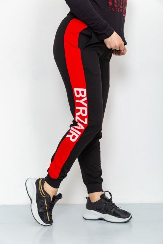 Спортивні штани жіночі двонитка, колір чорно-червоний, 219RB-3002 - SvitStyle