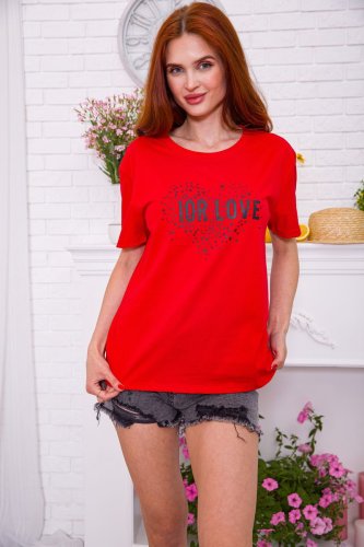 Червона жіноча футболка, вільного крою, 198R015 - SvitStyle