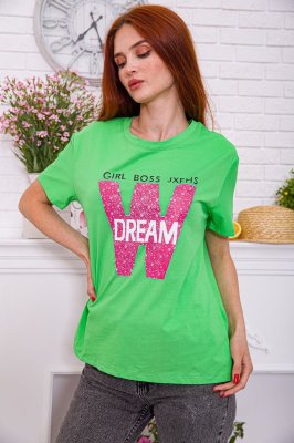Жіноча салатова футболк, з принтом, 198R012 - 8578534 - SvitStyle