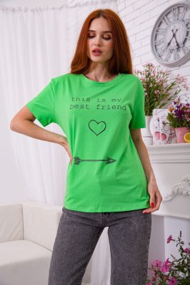 Жіноча футболка, салатового кольору з написом, 198R007 - 8578541 - SvitStyle