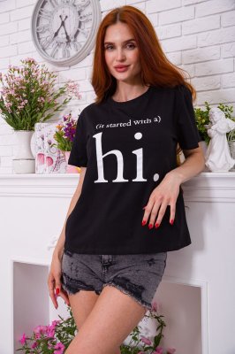 Жіноча футболка, чорного кольору з принтом, 198R001 - 8578553 - SvitStyle