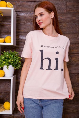 Жіноча футболка, персикового кольору з принтом, 198R001 - SvitStyle