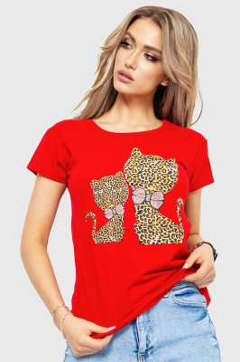 Жіноча футболка з принтом, колір червоний, 190R102 - 8578563 - SvitStyle