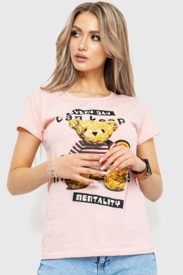 Жіноча футболка з принтом, колір персиковий, 190R101 - 8578567 - SvitStyle