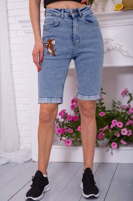Жіночі джинсові шорти, блакитного кольору з фотопринтом, 164R614 - 8578641 - SvitStyle