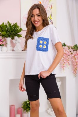 Жіноча футболка вільного крою, колір Біло-синій, 117R623 - 8578685 - SvitStyle