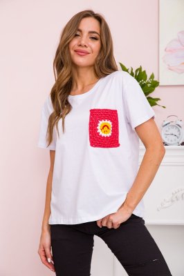 Жіноча футболка вільного крою, колір Біло-червоний, 117R623 - 8578686 - SvitStyle