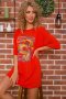 Подовжена жіноча футболка, з принтом, колір Теракотовий, 117R1021-1 (1)