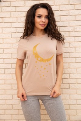 Бежева жіноча футболка, з бавовни, 102R189 - 8578789 - SvitStyle