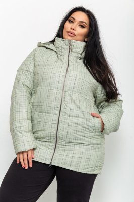Куртка жіноча в клітину демісезонна батал, колір оливковий, 224RP036 - 8583783 - SvitStyle