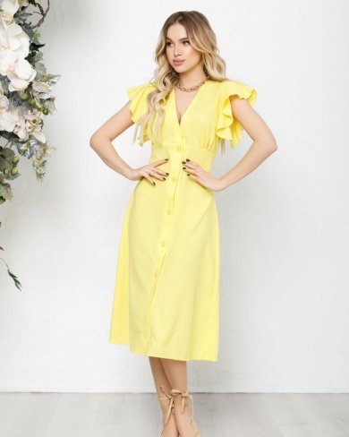 Жовта коттонова сукня на ґудзиках - SvitStyle