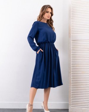 Синя приталена сукня міді довжини - 8591844 - SvitStyle