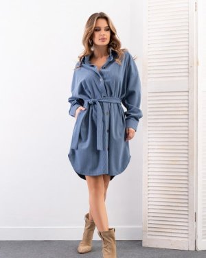 Синя вельветова сукня-сорочка на гудзиках - 8591847 - SvitStyle