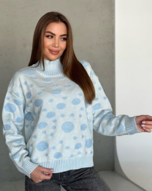 Синій трикотажний светр в горох - 8591948 - SvitStyle