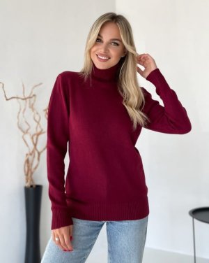 Бордовий кашеміровий светр із високим горлом - 8592013 - SvitStyle