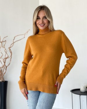 Гірчичний кашеміровий светр із високим горлом - 8592014 - SvitStyle