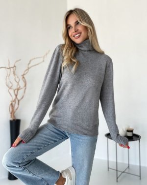 Сірий кашеміровий светр із високим горлом - 8592015 - SvitStyle