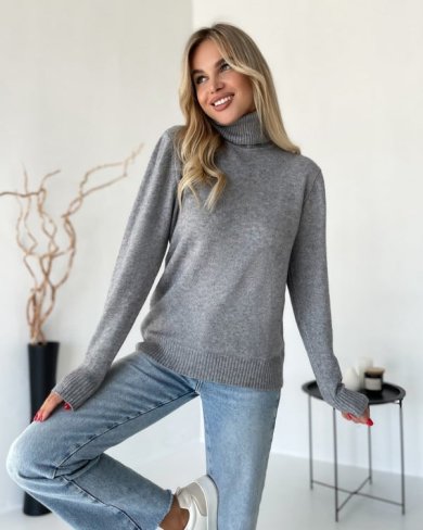 Сірий кашеміровий светр із високим горлом - SvitStyle