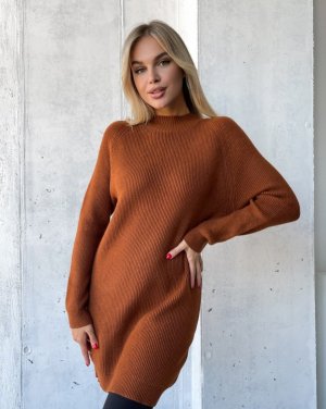 Коричневий кашеміровий светр-туніка - 8593768 - SvitStyle