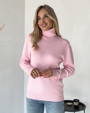 Рожевий кашеміровий светр із високим горлом - 8593965 - SvitStyle
