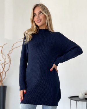 Темно-синій кашеміровий светр-туніка - 8594204 - SvitStyle