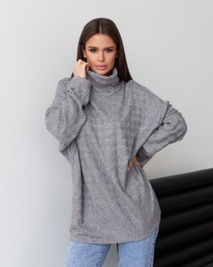 Сірий фактурний светр у стилі оверсайз - 8595517 - SvitStyle