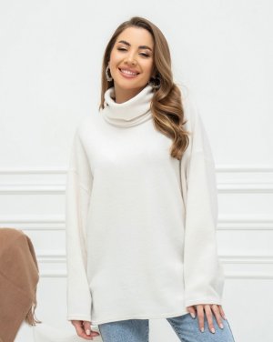Молочний вільний светр із ангори з високим горлом - 8599199 - SvitStyle