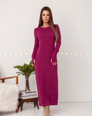 Фіолетова довга сукня з кишенями - 8599845 - SvitStyle