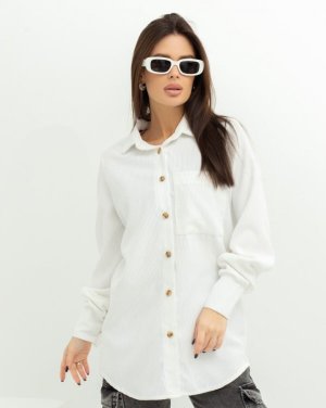 Біла вільветова сорочка - 8600086 - SvitStyle
