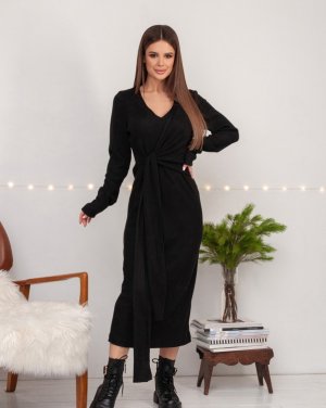 Чорна ангорова сукня з боковою зав'язкою - 8600155 - SvitStyle