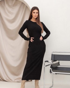Чорне довге плаття в рубчик - 8600160 - SvitStyle