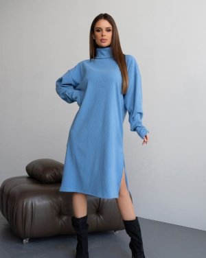 Блакитне плаття-гольф з боковим розрізом - 8600574 - SvitStyle