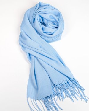 Блакитний однотонний шарф-палантин із бахромою - 8609429 - SvitStyle