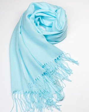 Бірюзовий однотонний шарф-палантин з бахромою - 8609434 - SvitStyle