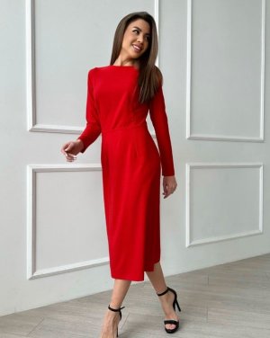 Червона класична сукня з розрізом - 8609437 - SvitStyle